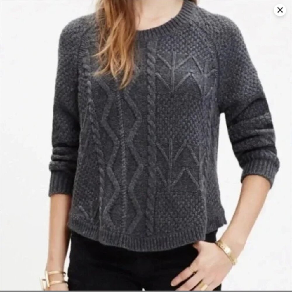 Madewell Gray Block-stitch cable knit sweater (1524)